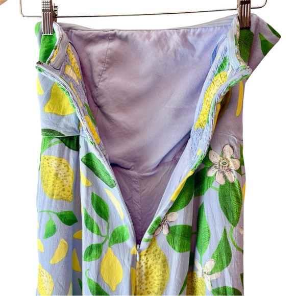 Anthropologie x Maeve Lemon Grove Strapless Lemon-Blue Wide-Leg Jumpsuit size 6 - Picture 8 of 14